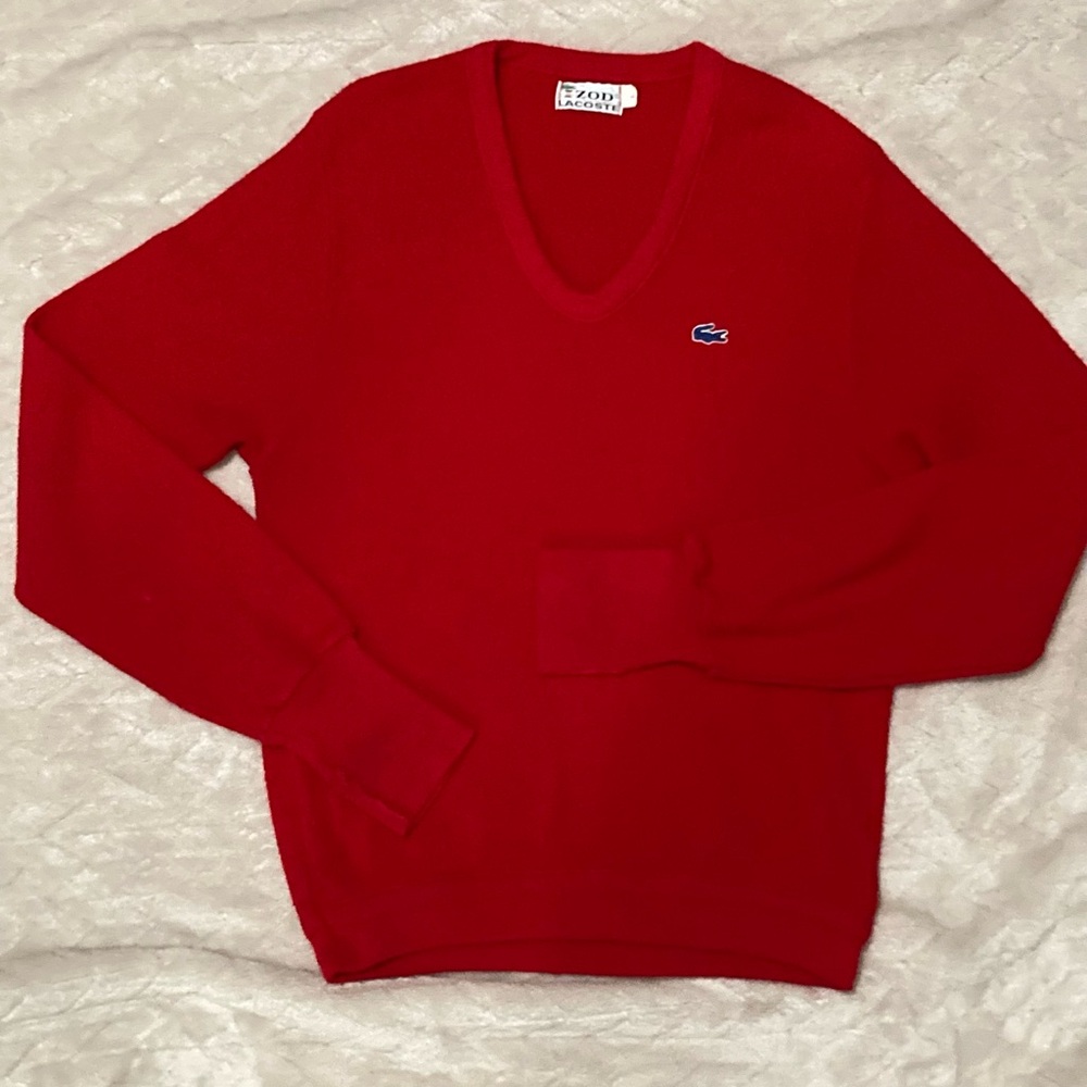 Vintage Lacoste Red V Neck Sweater L